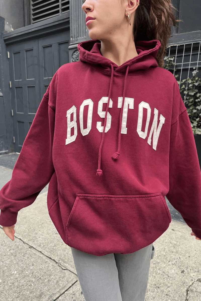 Brandy Melville Christy Boston Kapüşonlu Sweatshirt Bordo