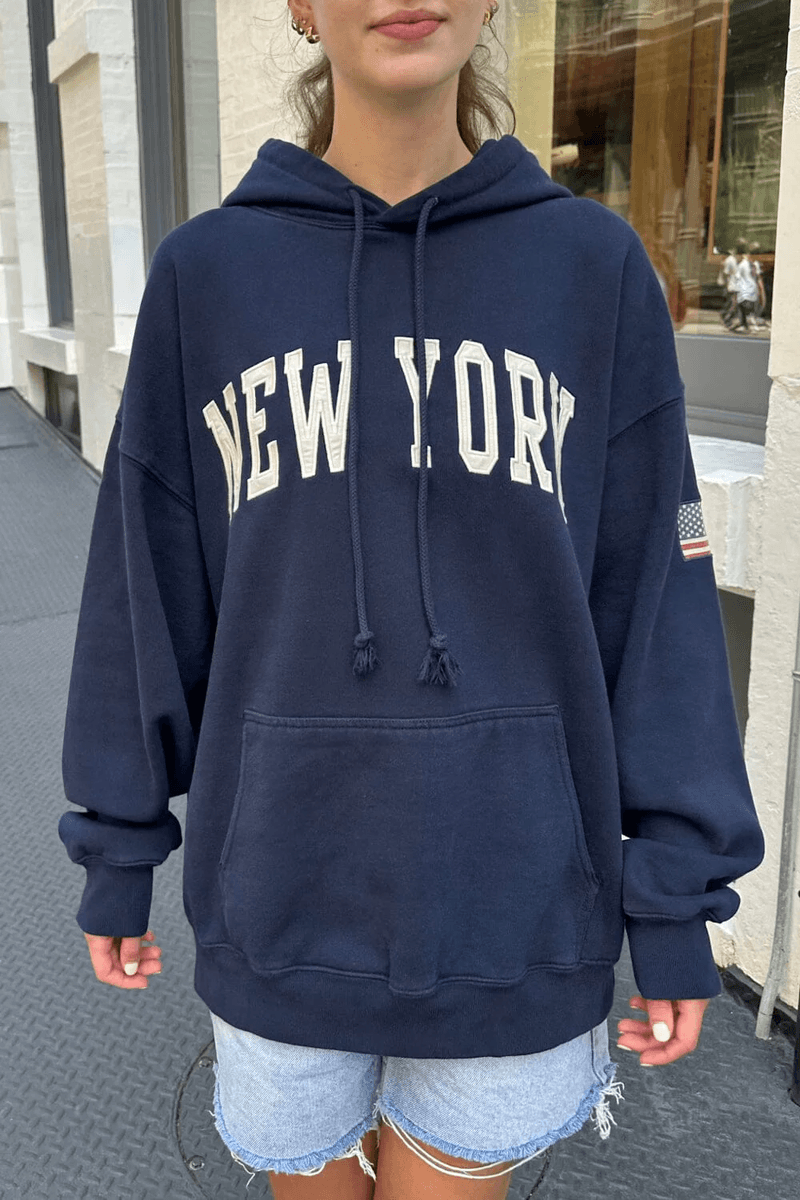 Brandy Melville Christie New York Kapüşonlu Sweatshirt Lacivert
