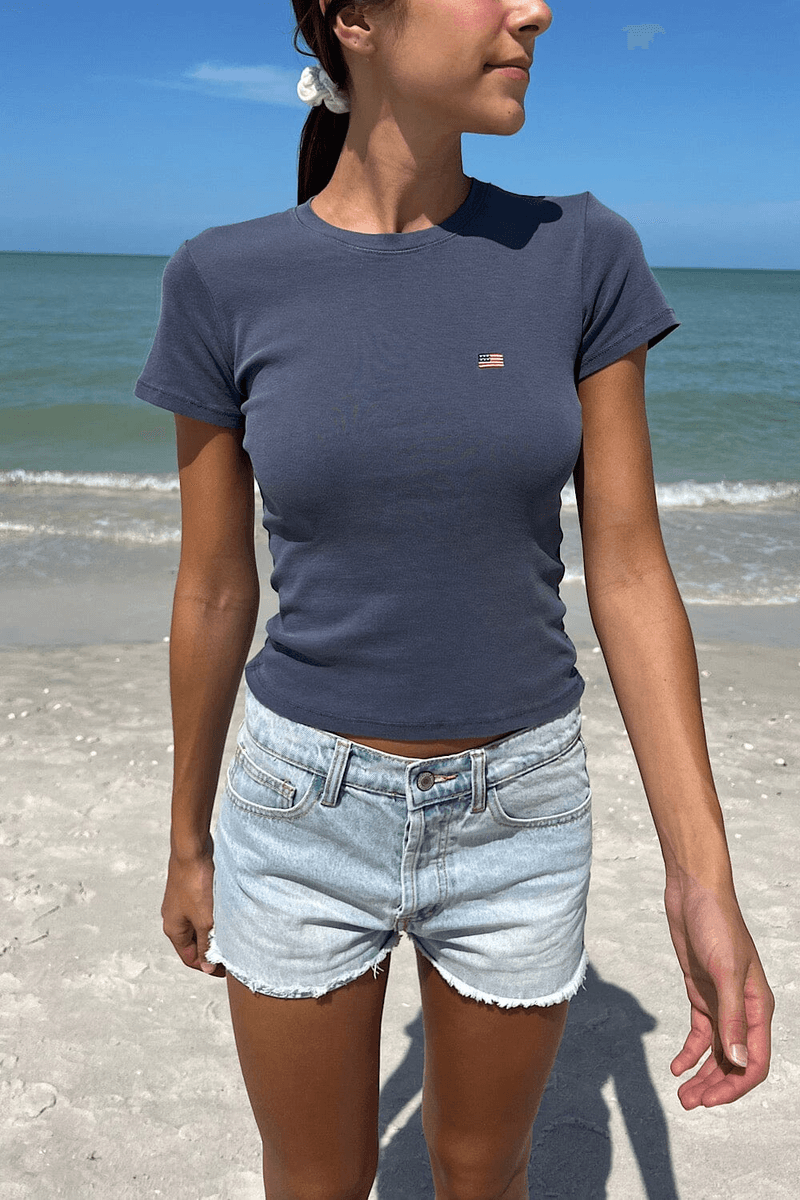 Brandy Melville Loreen Amerikietiškos Vėliavos Viršus Išblukusi Tamsiai Mėlyna