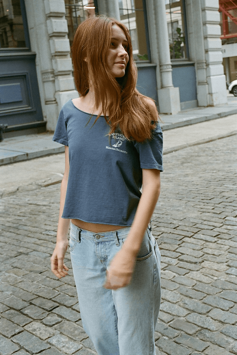 Brandy Melville Robyn Nantucker Island Top Vybledlá Modrá