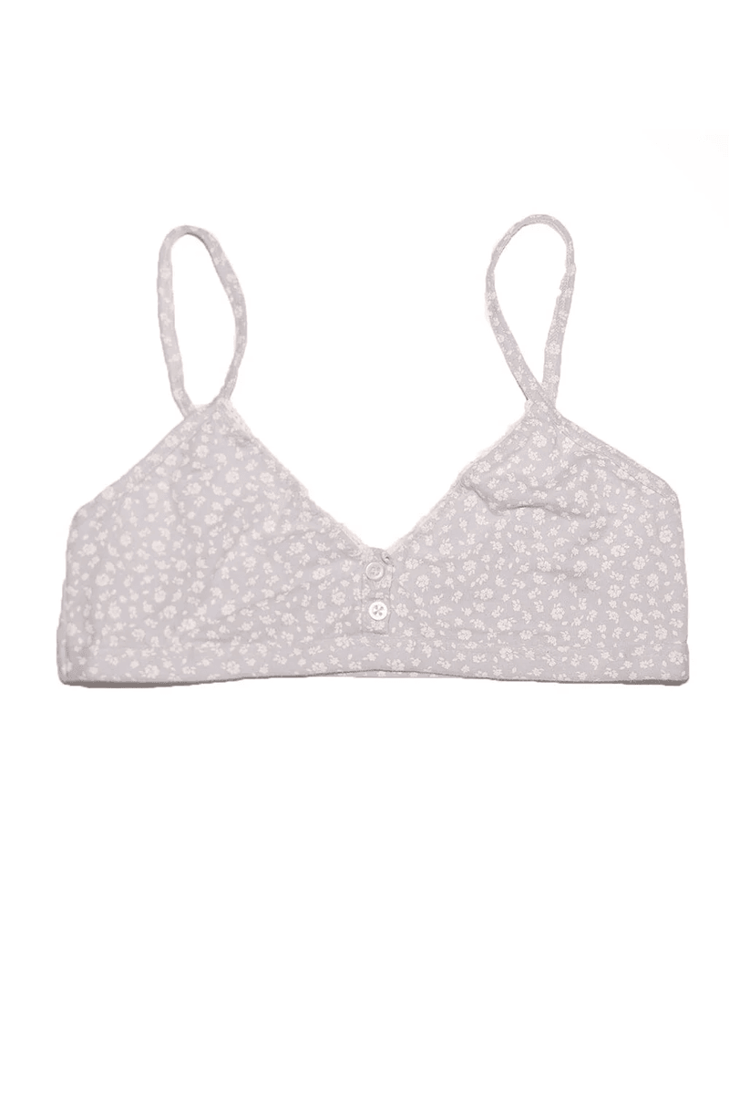 Brandy Melville Maddie Květinový Bralet Světle Modrý S Bílými Květinami