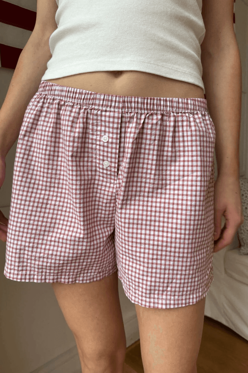 Brandy Melville Keira Long Gingham Boxer Shorts Merah Gingham