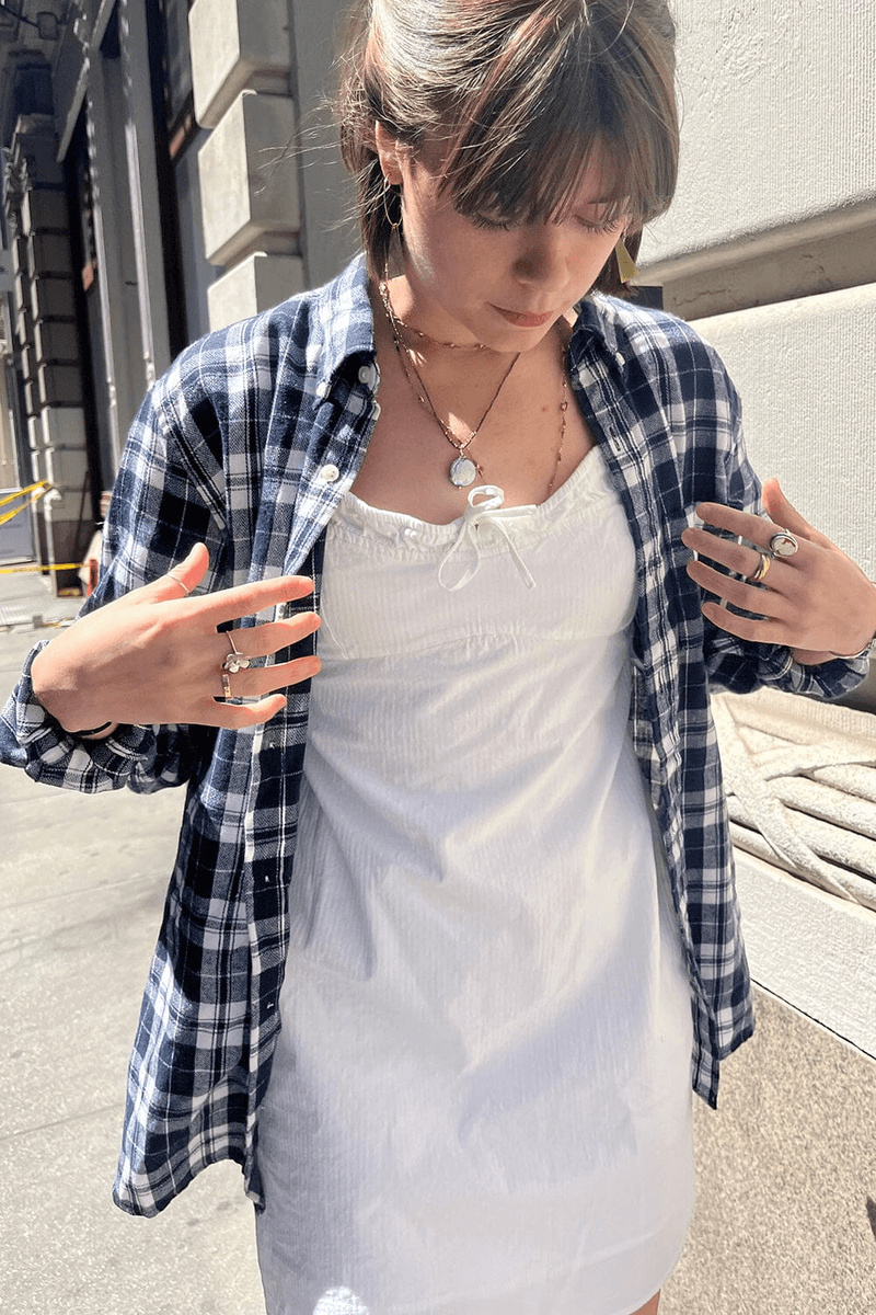 Brandy Melville Hazel Flannel Top Navy White Big Plaid (Do Not Enable) OK