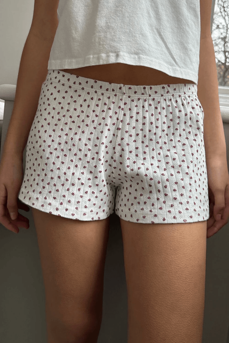 Brandy Melville Emory Floral Sweatshorts Ivory With Red Flowers