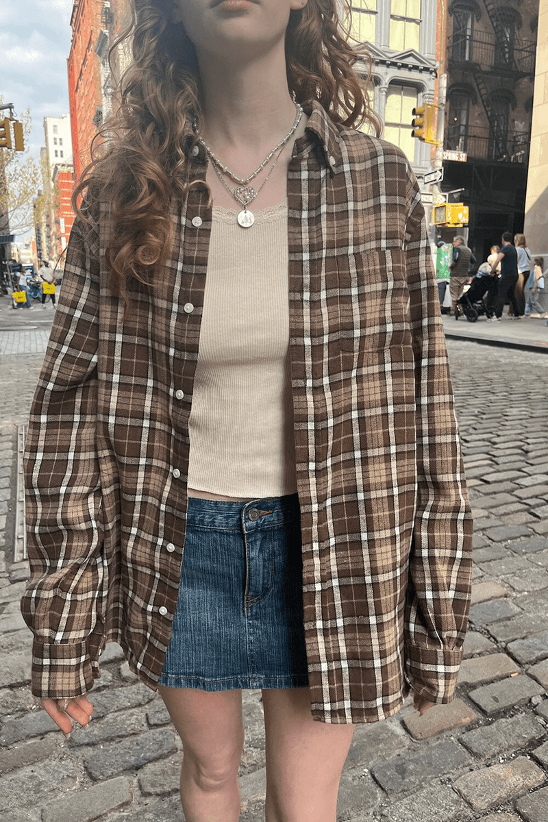 Brandy Melville Hazel Flannel Top Tan Cream Brown Plaid (Do Not Enable) OK
