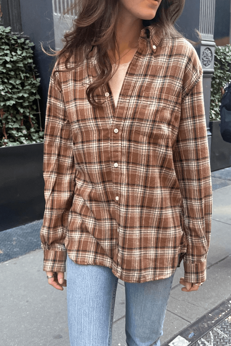 Brandy Melville Hazel Flannel Top Clay Brown Plaid (nicht Aktivieren) Ok
